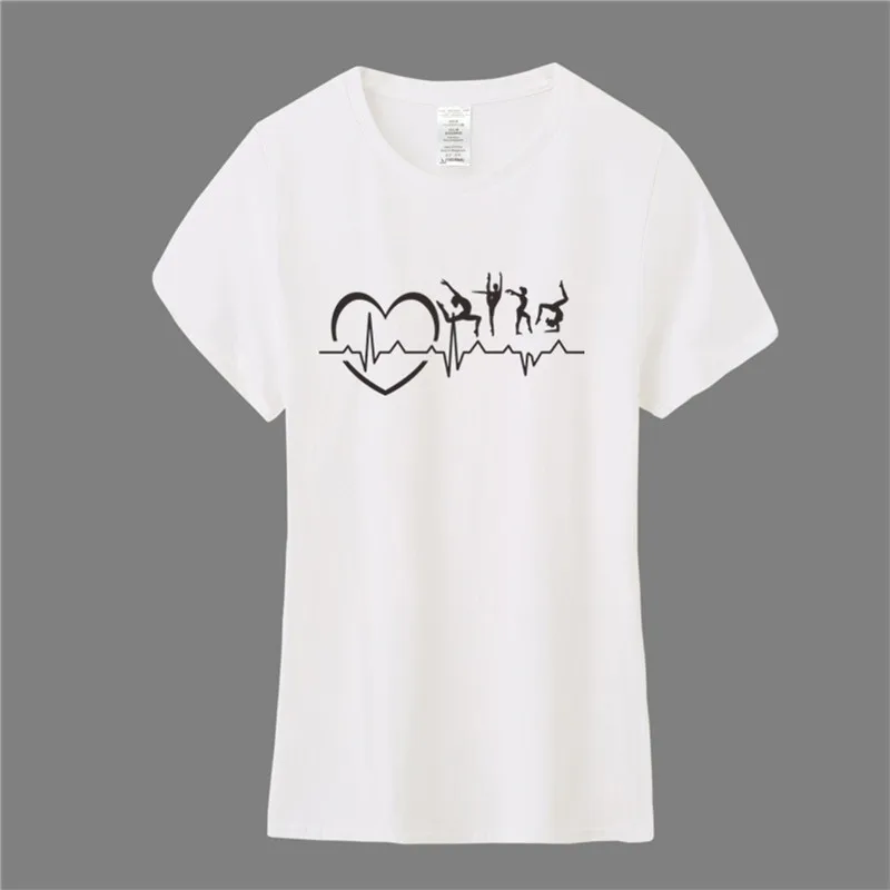 

New Summer Women Heartbeat Gymnastics T Shirts Cotton Short Sleeve Gymnastics Woman T-shirt Female Girl Heartbeat Tees TM-006
