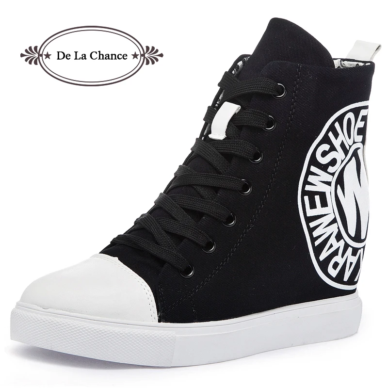 

2015 Wedges High Heels Thick Soled Sneakers High Top Ladies Casual Shoes Women Platform Canvas Shoes Hidden Wedge Sneakers