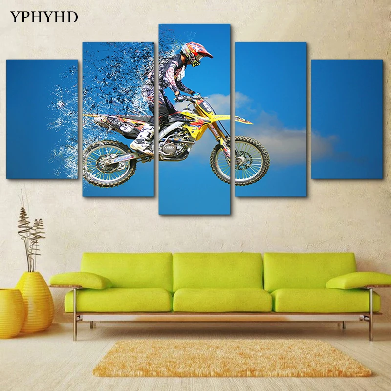 YPHYHD 5 Piece Motocross Canvas Painting Print Poster Frame Canvas