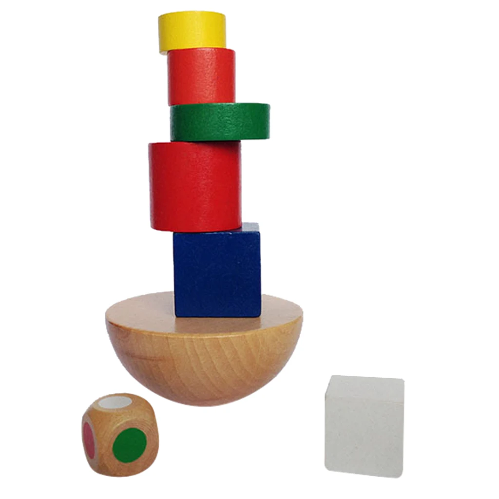 Wooden Montessori Toys for Kids - 2 Sets Wooden Moon & Tower Stacking Balance Blocks Toy