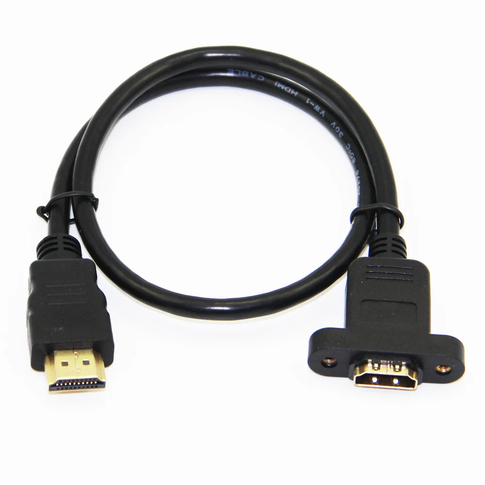 Позолоченный Удлинительный кабель HDMI штекер гнездо с винтовой панелью крепление