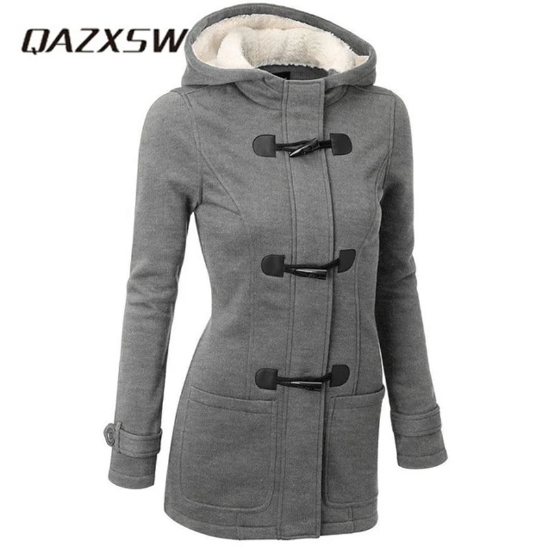 QAZXSW Women Coat Autumn Winter Women's Overcoat Female Hooded Coat ...