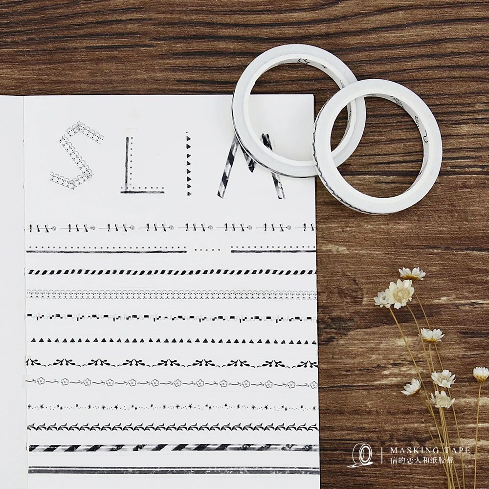 

5mm *7m Nordic Style Black White Set Decorative Scotch Tape Adhesive Washi Tapes Thin Sticky Office Adhesive Tape Label Sticker