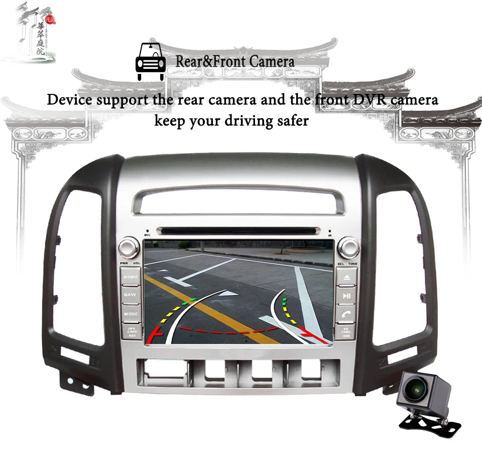 Cheap 1024*600 Octa Core 2din Android 9.0 4G+64G Car Radio DVD GPS For Hyundai Santa Fe 2006-2012 Headunit Radio Cessette recorder 3