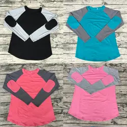 Низкий MOQ оптовая детей и взрослых personlized рубашки для девочек короткие топы Active одежда футболка пользовательских локтя Patch Raglan Tee