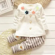 2017 Printemps Automne enfants bébé filles vêtements définit coton cardigan costume set enfants fleur manteau + pantalon 2 pcs casual enfants Ensemble