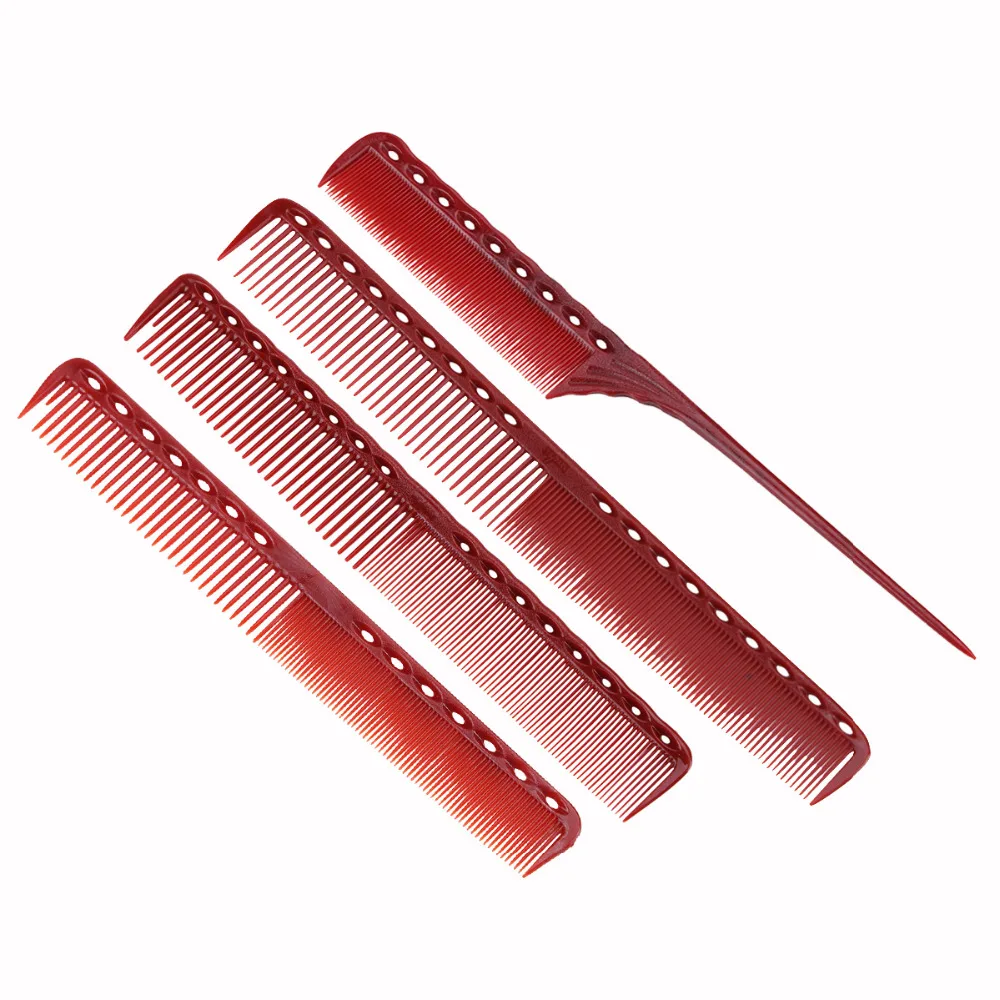 4 шт./компл. анти-Статический красный Парикмахерская Расческа Detangling пластиковый гребень для выпрямления волос, ножницы для стрижки, различный дизайн расчески набор