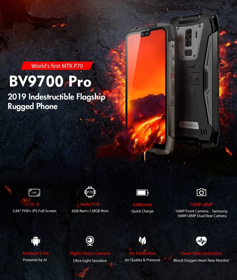 Blackview BV9700 Pro IP68 прочный смартфон 6 ГБ+ 128 Гб 5,8" Восьмиядерный 16 Мп+ 16 Мп+ 8 Мп двойной 4G мобильный телефон NFC Беспроводная зарядка