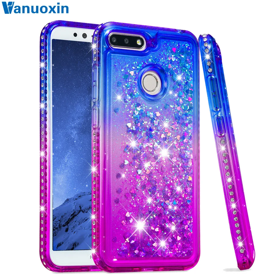 

Honor 7A Pro case On Huawei Honor 7A Pro case Rhinestone Liquid Glitter Soft Silicone cover For Fundas Huawei Y6 Prime 2018 case