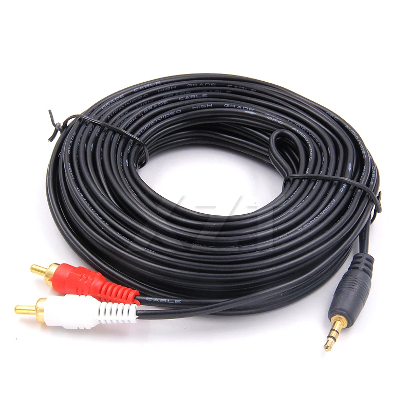 

High Quality 3M 5M 10M 15M 3.5mm Male Jack to AV 2 RCA Male Stereo Music Audio Cable Cord AUX for Mp3 Pod Phone TV Sound Speaker