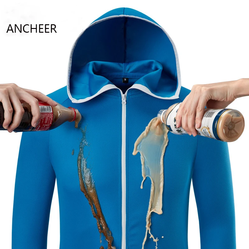 Hydrophobic Ice Silk Man Fishing Clothing Outdoor Camping Hiking Hooded Jackets Waterproof Anti-Fouling Quick-Drying-Protect