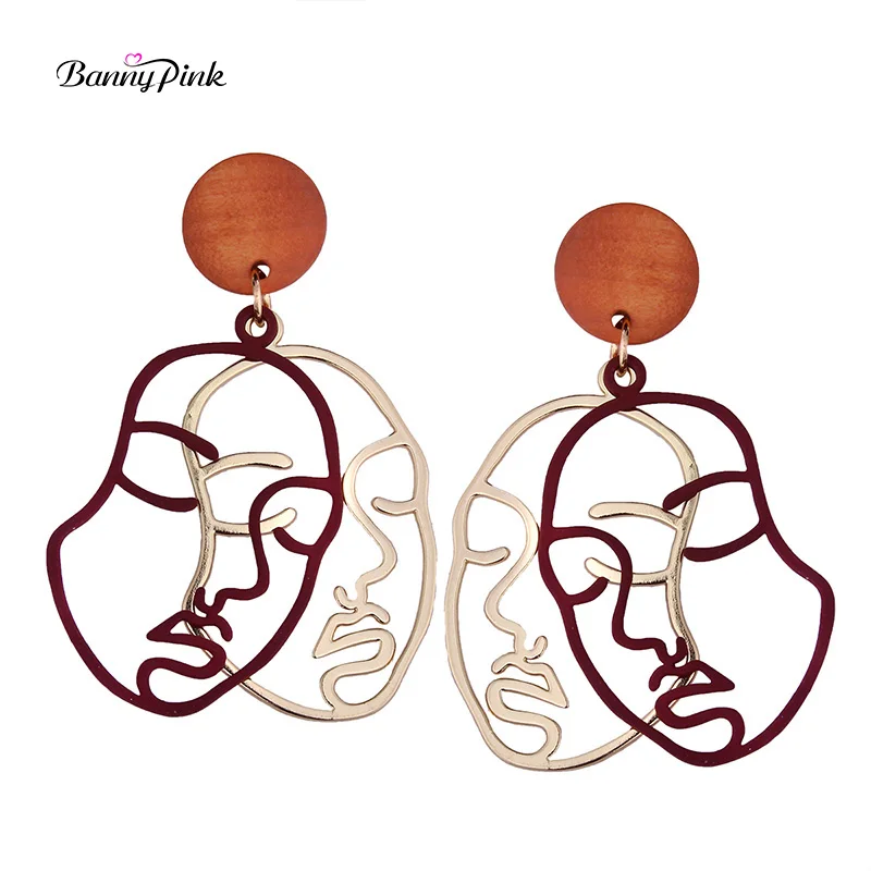 Banny Розовый Панк двойные подвесные шпильки серьги для женщин подарок массивные Mojo деревянные серьги Модные ювелирные изделия пендиентс