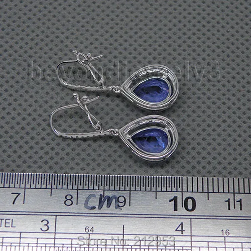 Женские серьги подвески Винтажные из белого золота 7 Х9 мм|tanzanite diamond earrings|diamond