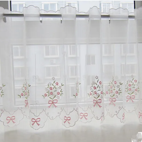 

Korean pink bow coffee curtain gauze curtain lace short semi pastoral small floating curtain