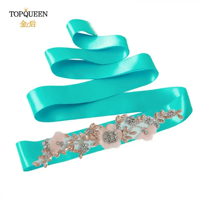 Blue TOPQUEEN, S419-R, розовое платье, румяна, розовые ремни, розовый пояс для женщин, розовые стразы, Цветочный Пояс для подружек невесты - Цвет: Blue
