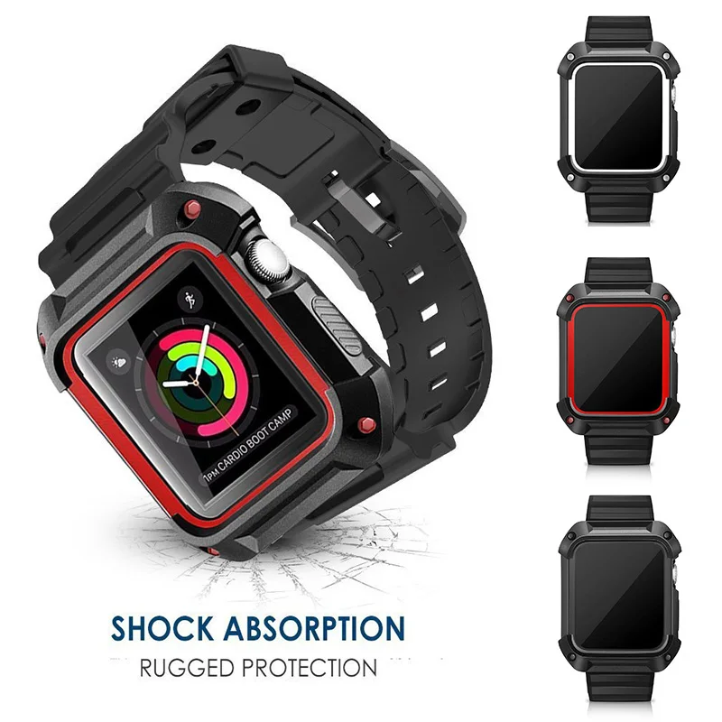 

fohuas TPU Rubber Watch Band with Rugged Protective Case for Apple Watch Series 5 4 3 2 1 iwatch 38/42mm Strap Bracelet Frame