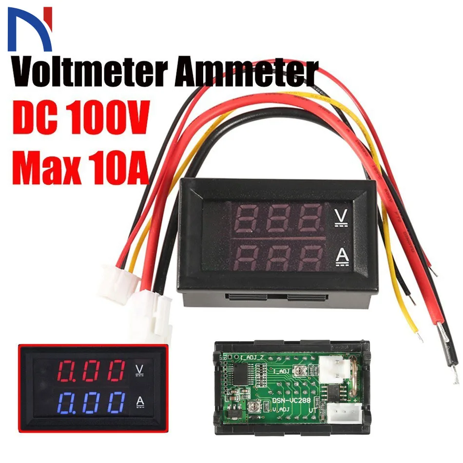 

Voltmeter Mini Digital Voltmeter Ammeter DC 100V 10A Voltmeter Current Meter Tester Blue+Red Dual LED Display