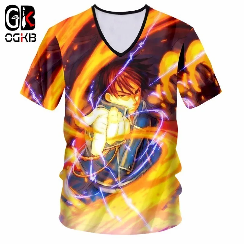 OGKB дропшиппинг футболка хип-хоп Уличная быстросохнущая мужские футболки Забавный принт Полный металлический алхимик 3D Футболка