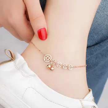 

18KGP Rose Gold Color Titanium Steel Ancient Coins Anklet Women Fashion Charm Stainless Steel Jewelry (GA115)