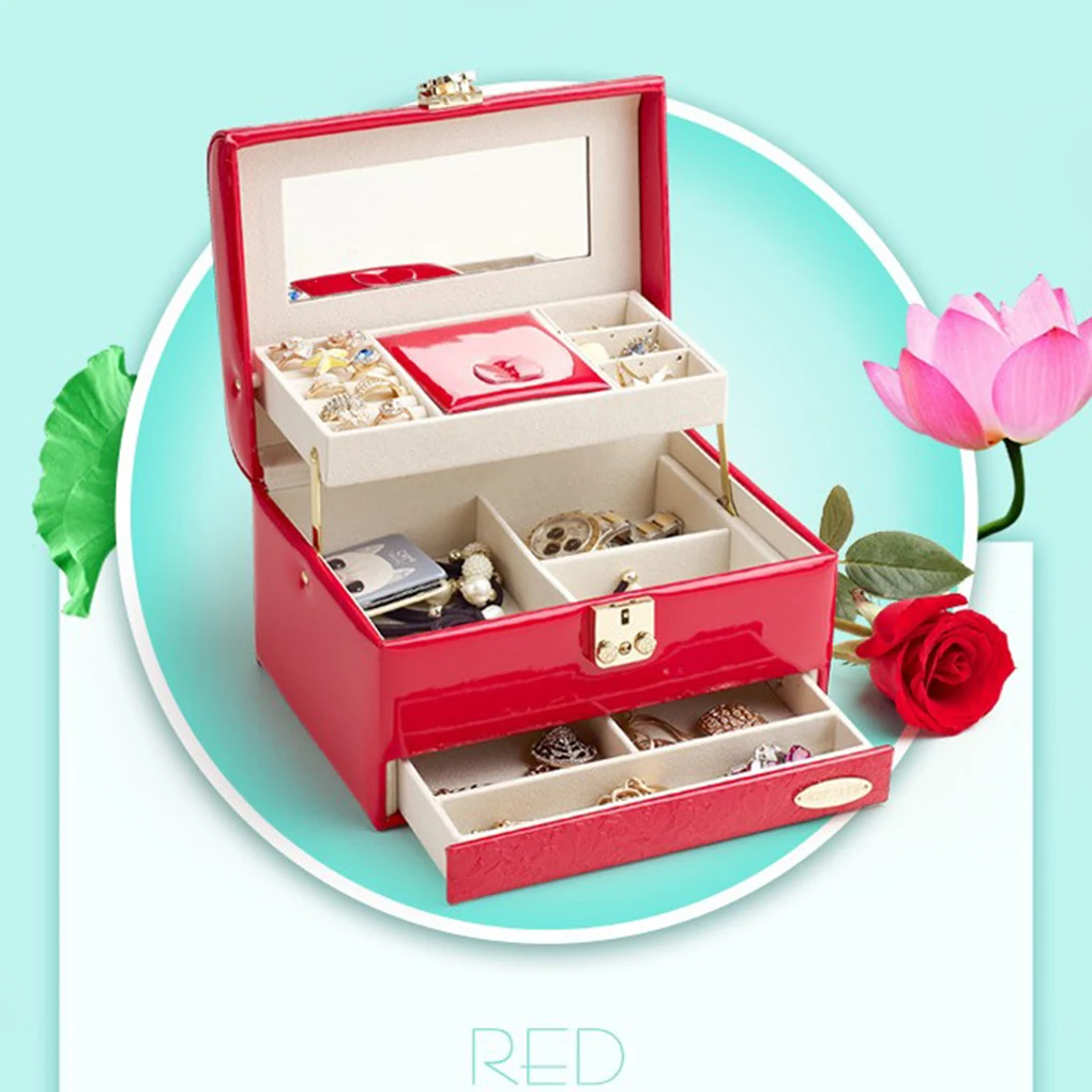 

Brand New Portable Lockable PU Leather European Style Jewelry Display Cosmetics Case Organizer Container Box