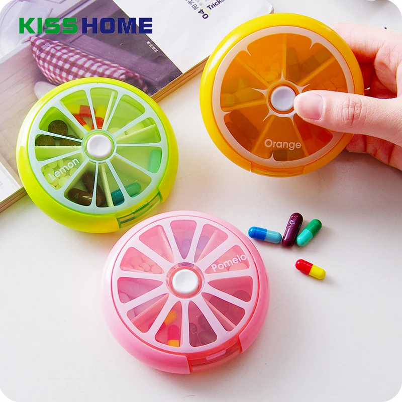 

7 Grids One Week Fruit Medical Kit Protable Rotatable Snacks Storage Cases Button Large Capacity Plastic Travel Medicine Kits