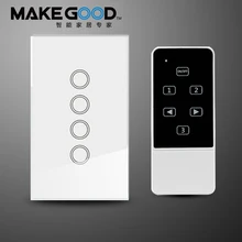 Makegood US AU 4 Gang 1 Way Smart Switch Crystal Glass Panel Touch Light Switch Wireless