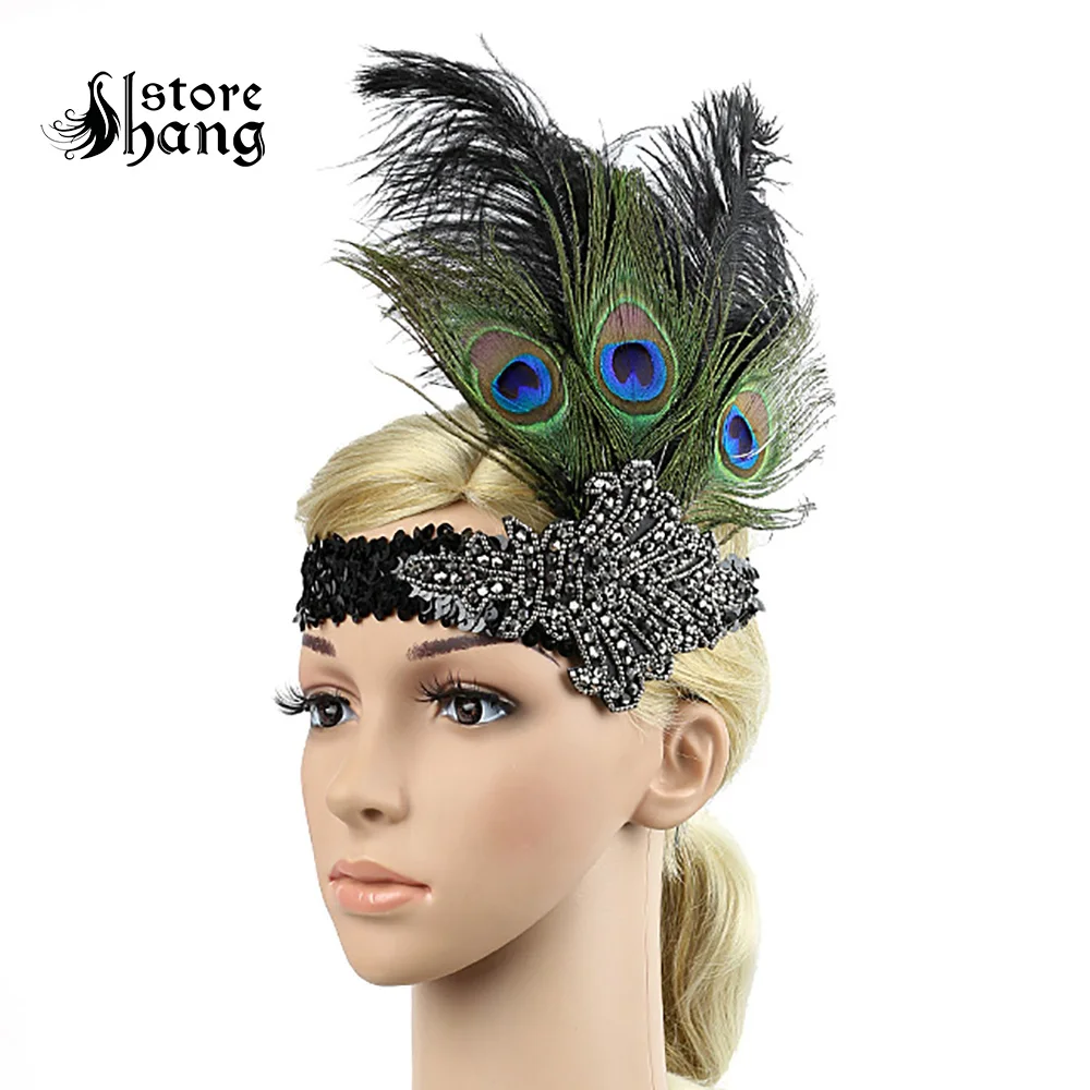 1920s Flapper Headpiece 20s Great Gatsby Feather Headband 5pcs Hair Accessories