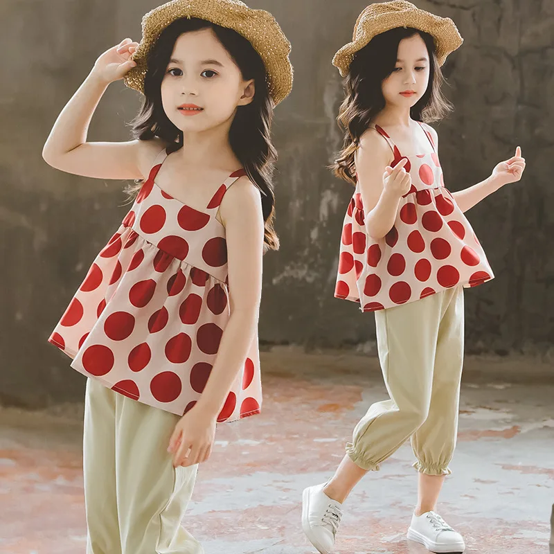 

2 Pcs Baby Girls Clothing Sets 2019 Summer Girls Clothes Fashion Polka Dot Top & Pants Set for Kids Child Girls Clothes Outfits