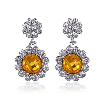 

LUBOV Colorful Crystal Stone Inlaid Sun Flower Dangle Earrings Elegant Silver Color Metal Drop Earrings Women Jewelry 2019 New