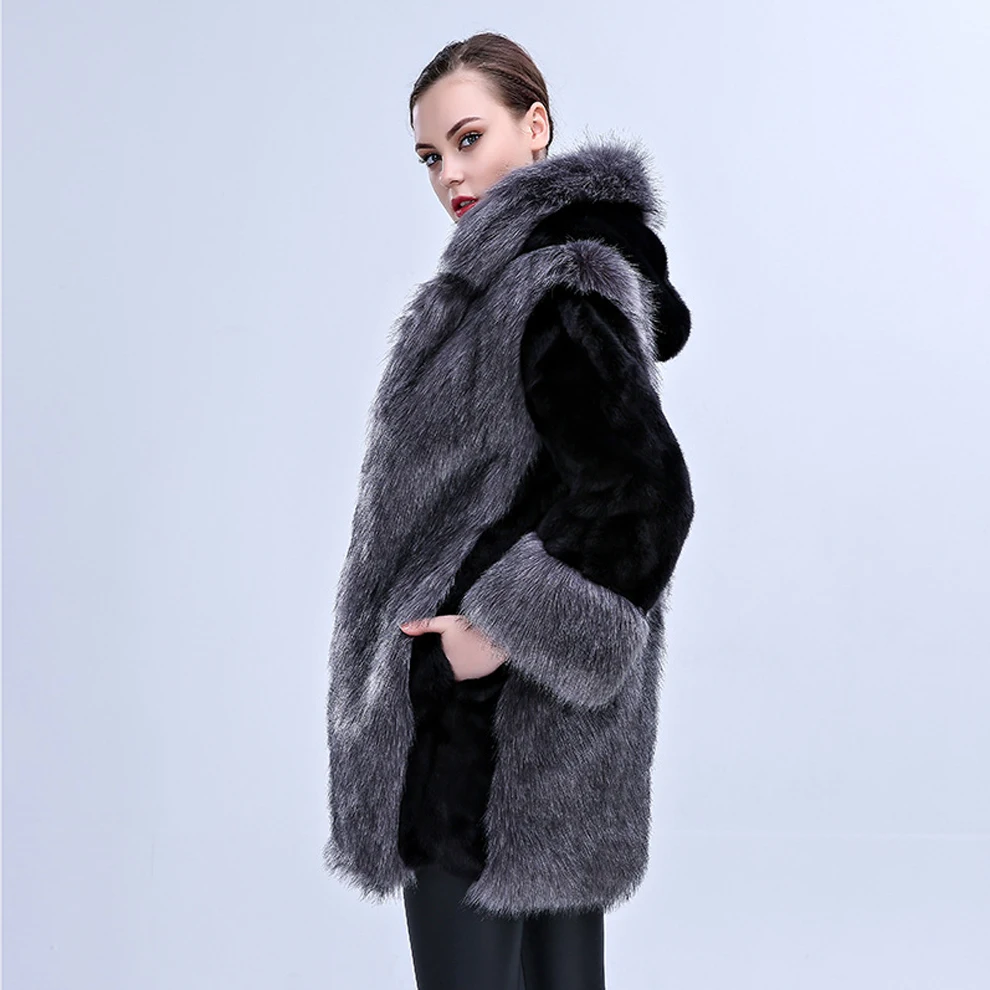 Boodinerinle 3XL женские зимние теплый искусственный мех норки пальто с капюшоном