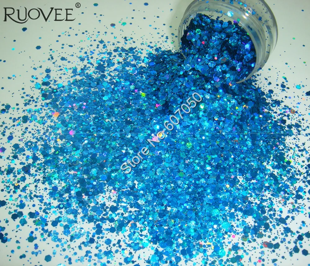

50gram x Holographic Light Blue Colors Glitter Mix Hexagon Paillette Spangle Powder Shape for Nail Art Glitter Craft Decoration