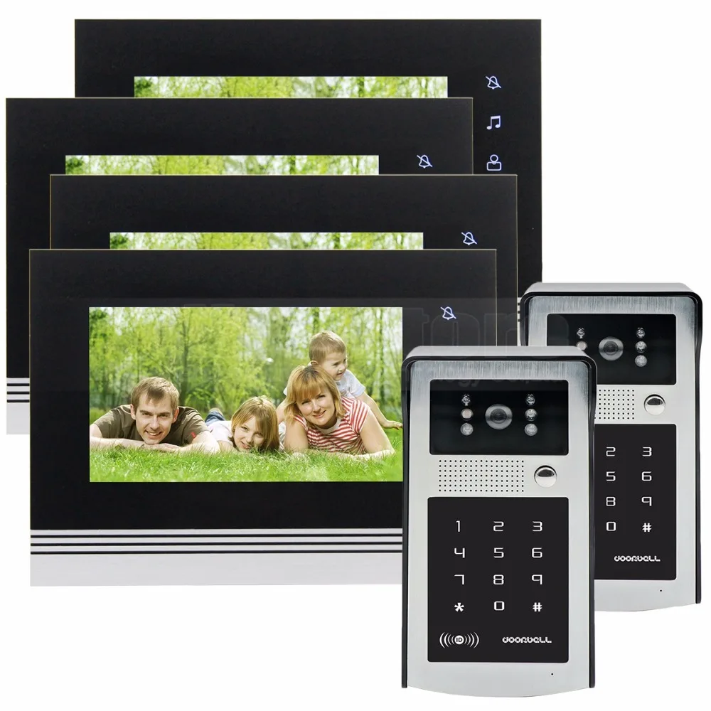 DIYSECUR 7 inch Touch Button Video Door Phone Intercom Doorbell IR Night Vision HD 300000 Pixels RFID Keypad Camera 2V4