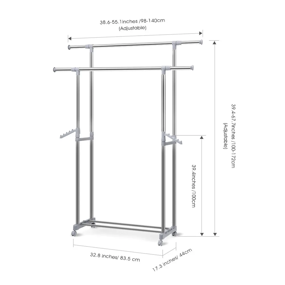 Finether Adjustable Rolling Garment Rack Clothes Storage Organization Drying Hanging Portable Wardrobe with Bottom Storage, Side4