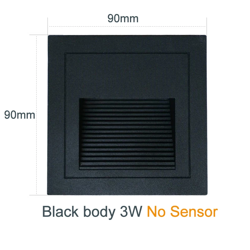 Black-No Sensor 3 Вт Светодиодный светильник для лестницы со встроенной коробкой алюминиевый ступенчатый светильник s PIR датчик движения наружный светодиодный настенный светильник водонепроницаемый IP65 ZBW0005 - Испускаемый цвет: Black-No Sensor