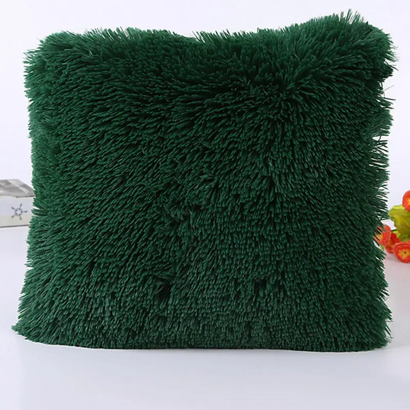 Плюшевый пушистый чехол для подушки, Декор для дома - Цвет: Dark Green