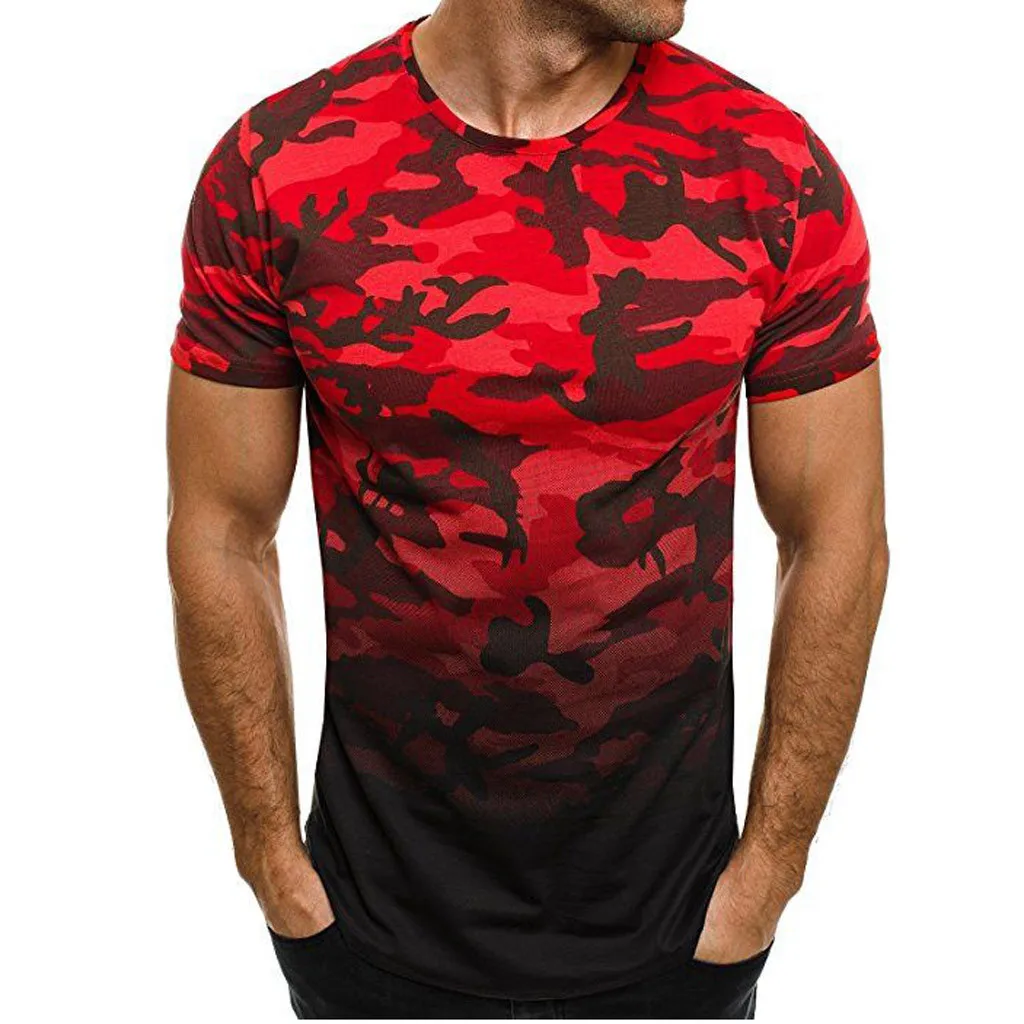 

MUQGEW 2019 Personality T-shirts men T Shirt Short Sleeve Camouflage Gradient Casual Fashion Lapel Short Sleeve Shirt#G4