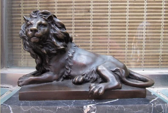 

Collectible bronze lion statue S0025 8 Signed Bronze & Marble Statue Hui Feng Fu Foo Dog Evil Guardian Lion Sculpture (B0413)