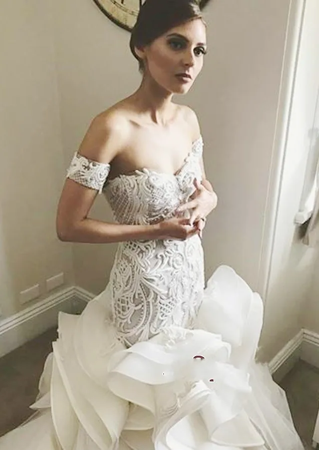 vestido boda mujer Fashionable Ruffled Organza Wedding Dress 2019 Off-the-Shoulder Mermaid Gowns Button Back | Свадьбы и торжества