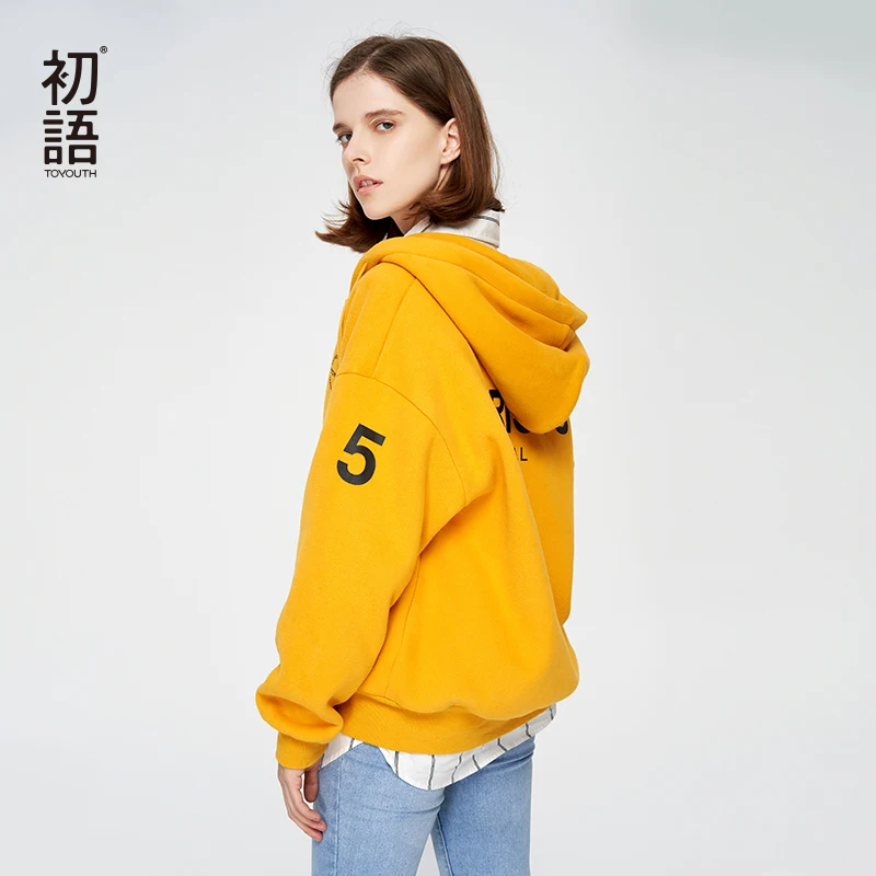  Toyouth Tracksuits For Female Hooded Sweatshirts Letter Printed Hoodies Women Fashion Yellow Purple