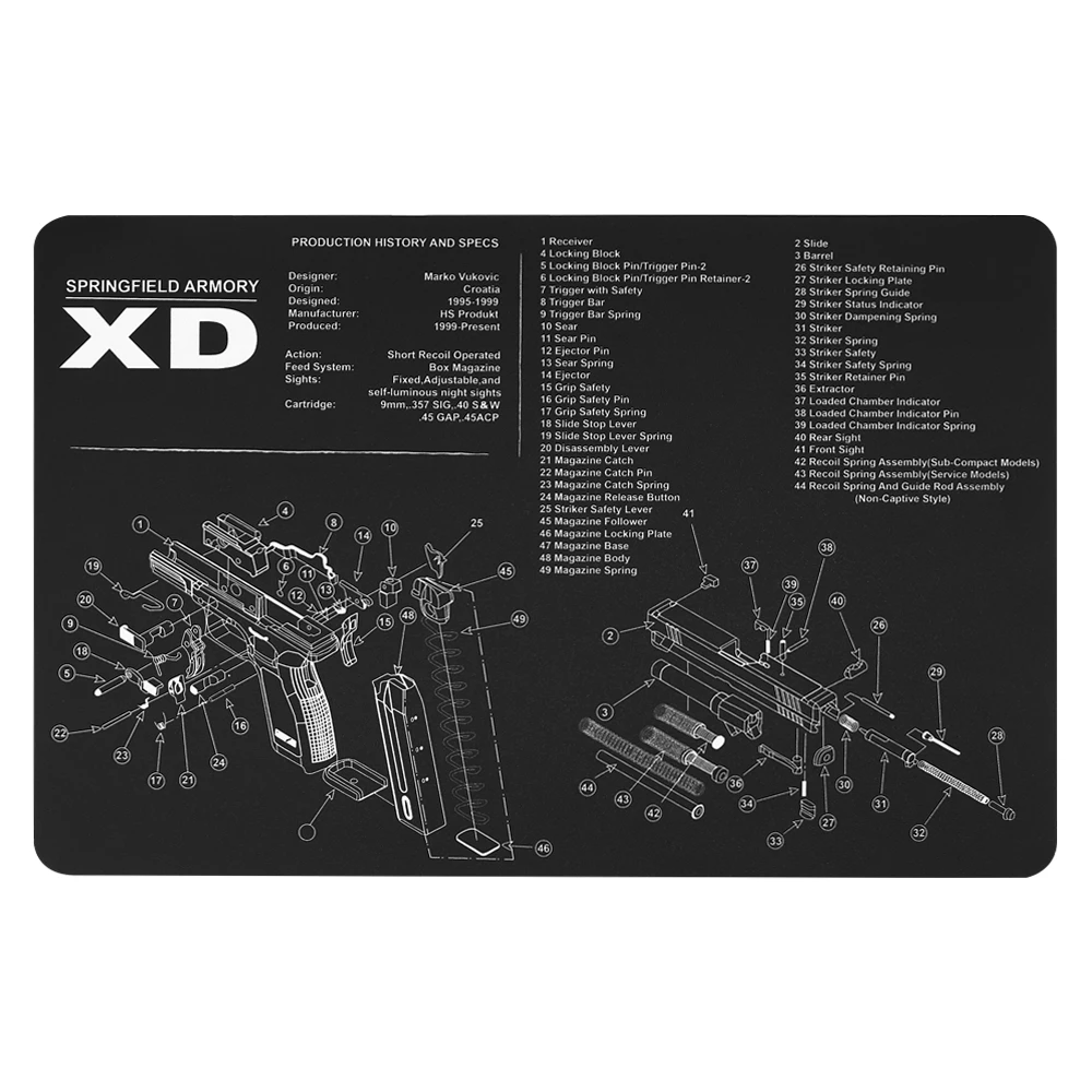 Резиновый коврик Magorui P226 P229 XD 1911 Glock Gun для чистки 17 &quotx 11&quot со схемой деталей и