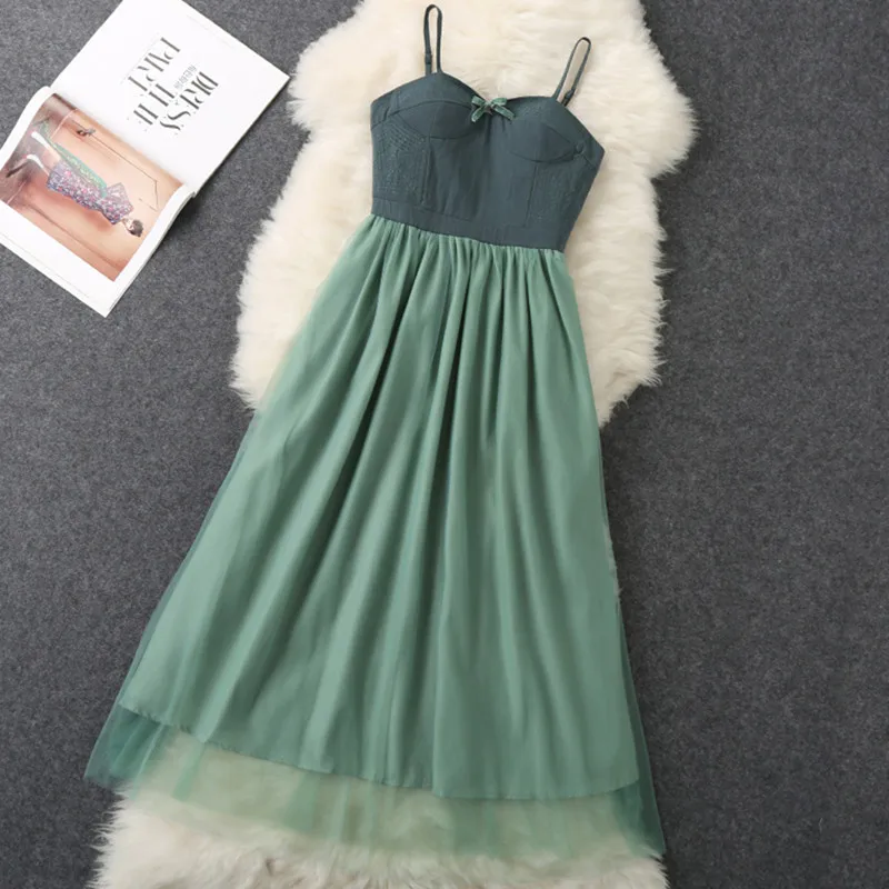 

Fashion Women Dress Summer Elegant Mesh Lace Long Dress Spaghetti Strap Slim Prom Party Dress 2018 Casual Beach Dress Vestidos