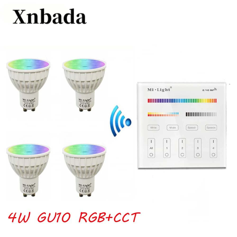 MiLight светодиодные лампы Gu10 4 W RGB + CCT светодиодные лампы + B4 (3 V) удаленного Управление светодиодный осветительный прожектор затемнения свет