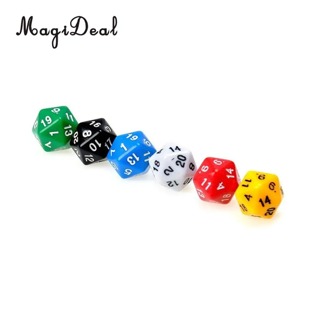 MagiDeal Novelty 6Pcs D20 Gaming Dice Twenty Sided Die RPG D&D Six Opaque Colors for Funny Family Party Pub Club Dice Game Sport