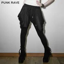 Панк RAVE женский черный личность повседневные эластичные брюки рыцаря шифон Винтаж шаровары многоуровневые складные брюки с черепом