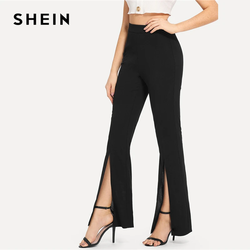 SHEIN черные однотонные леггинсы с разрезом, рабочая одежда, Элегантные Простые повседневные Леггинсы со средней талией, женские штаны для фитнеса, весна-осень