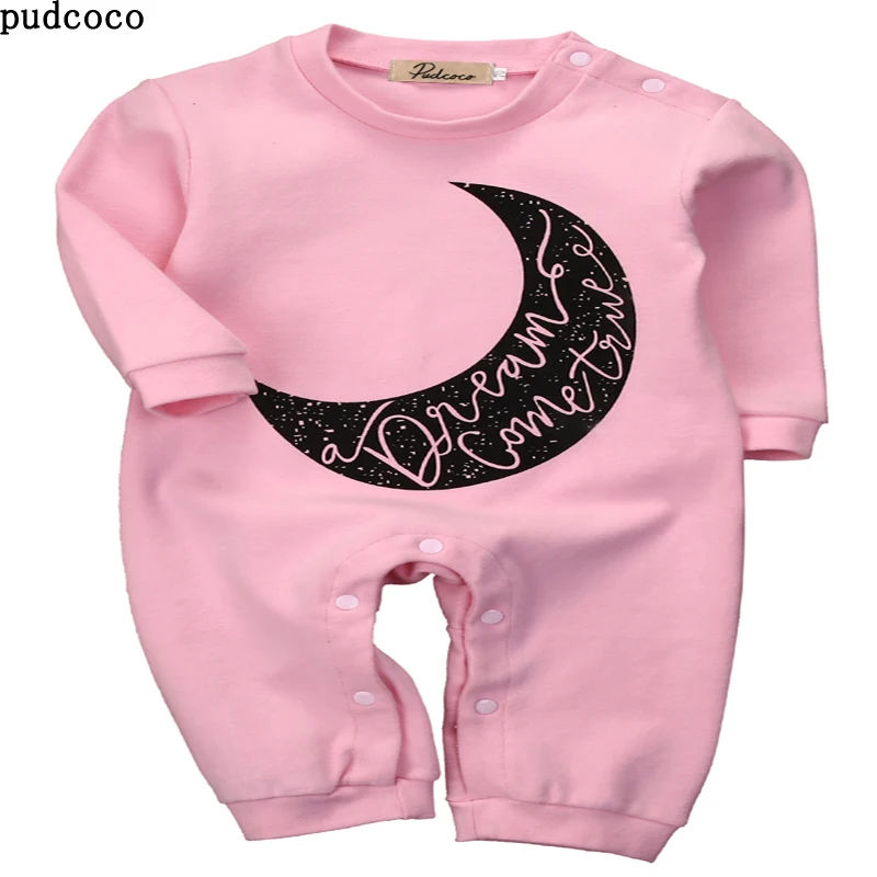 Moon Pink Baby Girl clothes Romper Spring Autumn Long Sleeve Pink