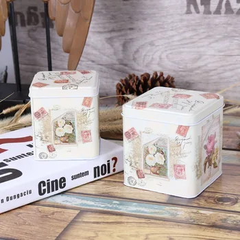 

Free Shipping! 2pcs/set Flower Stamp Painting Tea Box Metal Storage Case cookies Can Home Decor Gift Box Chocolate Storage Case