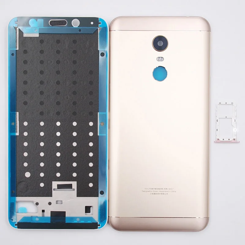 BaanSam Новая задняя крышка батареи для Xiaomi Redmi 5 Plus 5,99 дюймов корпус чехол с кнопками громкости питания+ лоток для sim-карты - Цвет: Золотой
