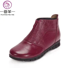 MUYANG MIE MIE 2016 Mode Winter Stiefel Frauen Aus Echtem Leder flache Stiefeletten Casual Warme Schuhe Frau Schnee Stiefel Frauen stiefel