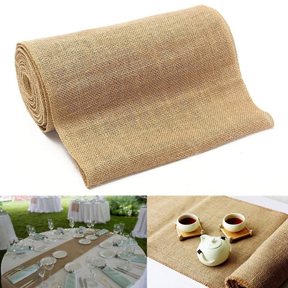 

10mx30cm Wedding Party Table Runner Burlap Natural Jute Imitated Linen Rustic Table Decoration Accessories Home Table Cloth